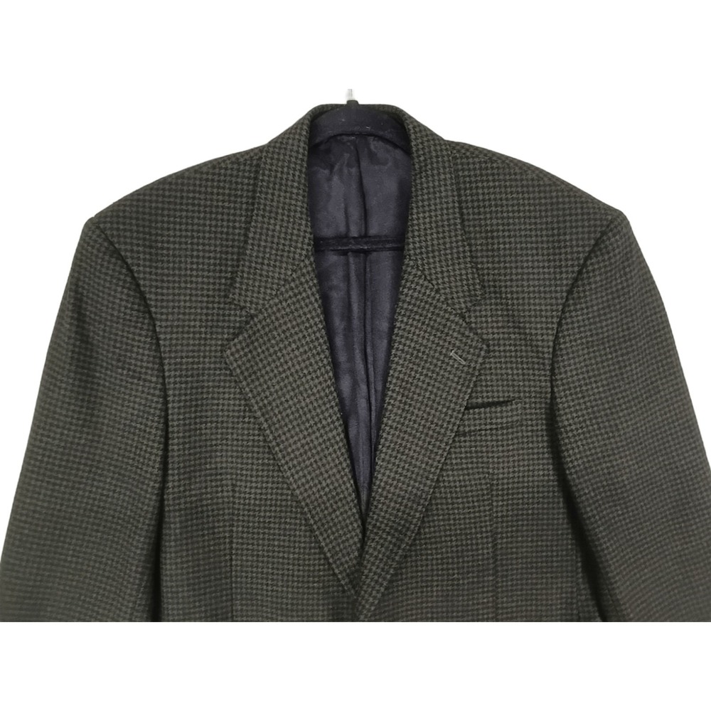 Cellini Collection Vtg Green Houndstooth Wool Blend Blazer Classic Sport Coat